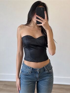 Aritzia Talula Strapless Black Faux-Leather Bustier Corset Top Goth Indie